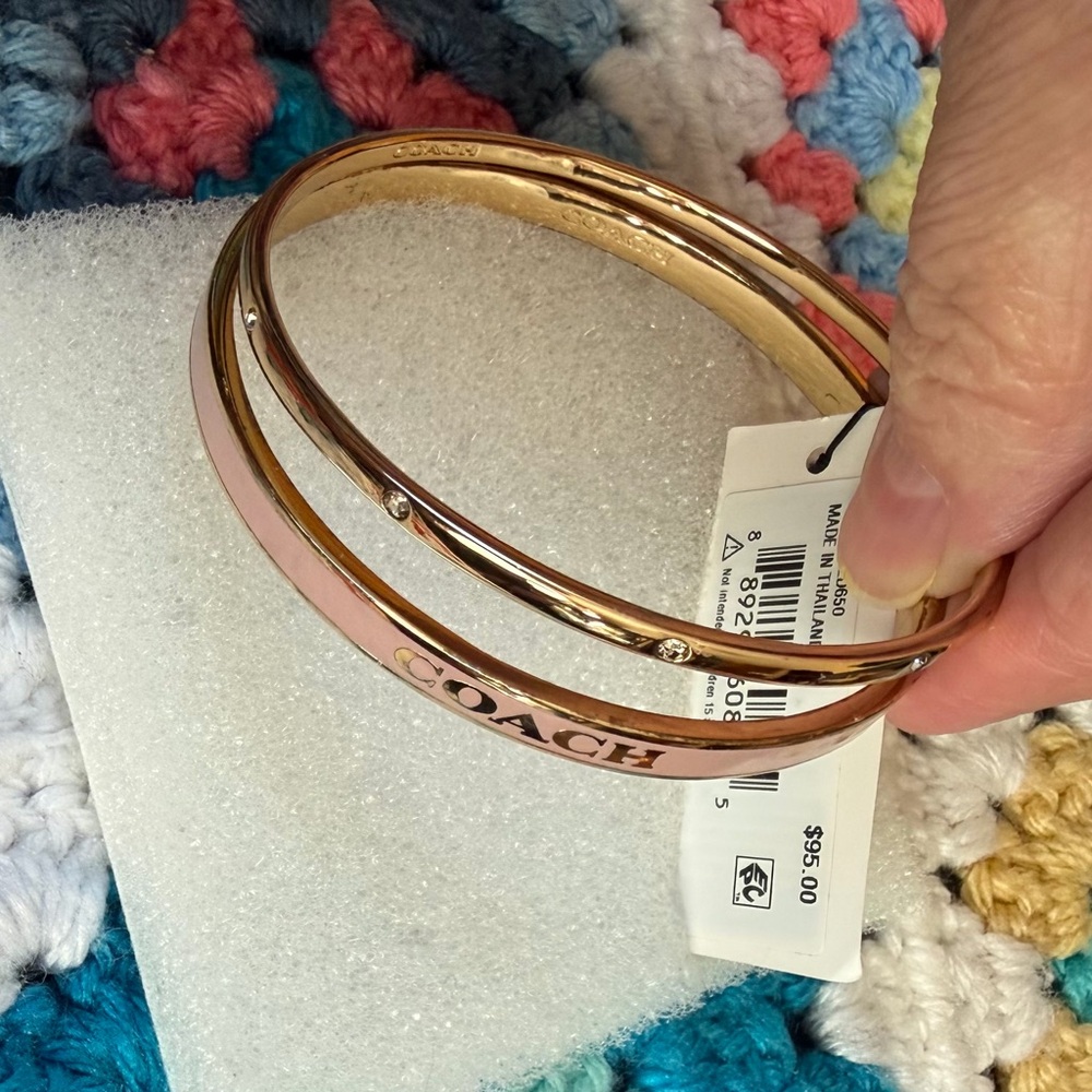 COACH Gold and Pink Signature Enamel Bangle Bracelet - Picture 3 of 3